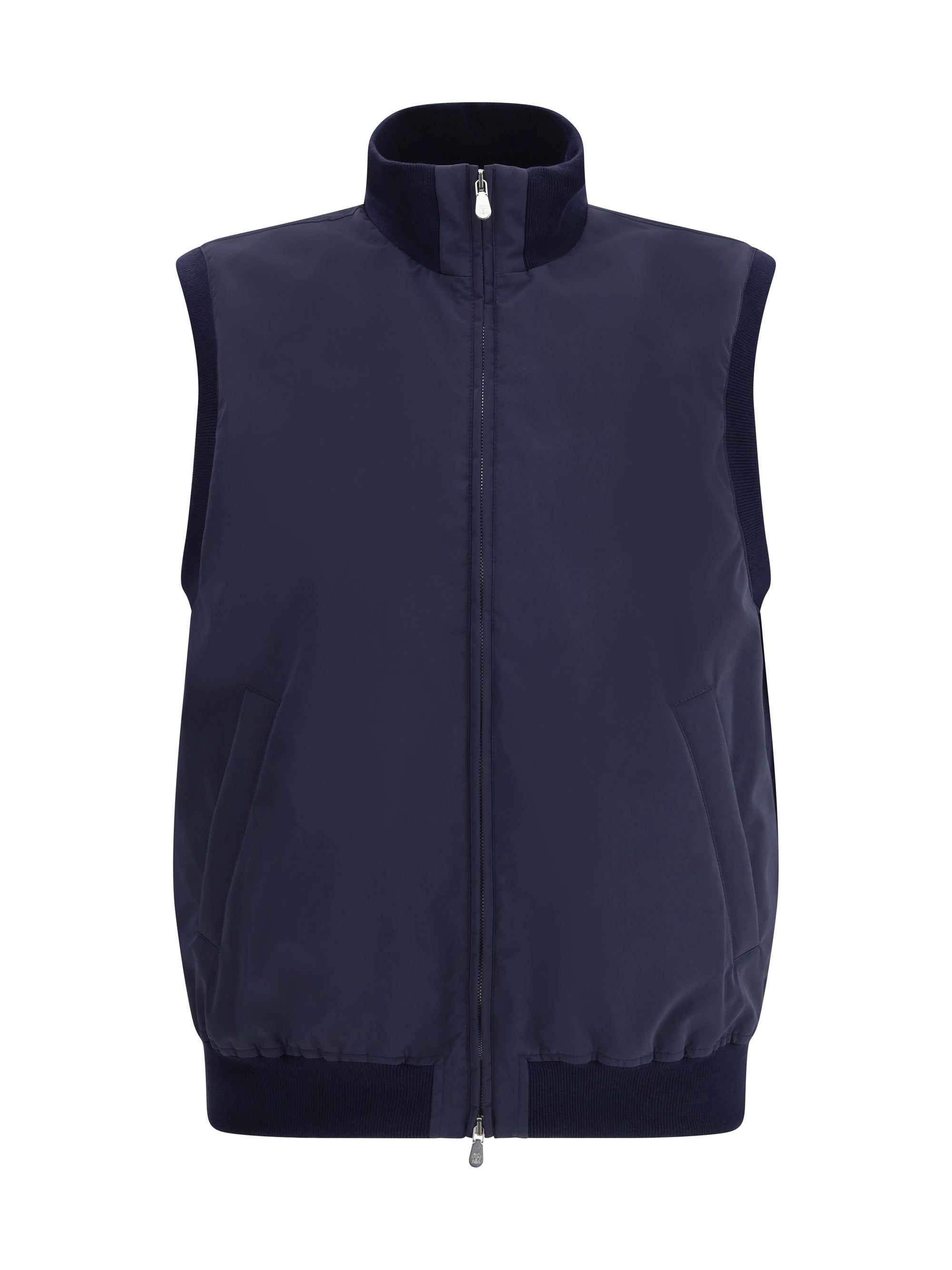 Brunello Cucinelli Two-Way Zip Sleeveless Vest — Navy