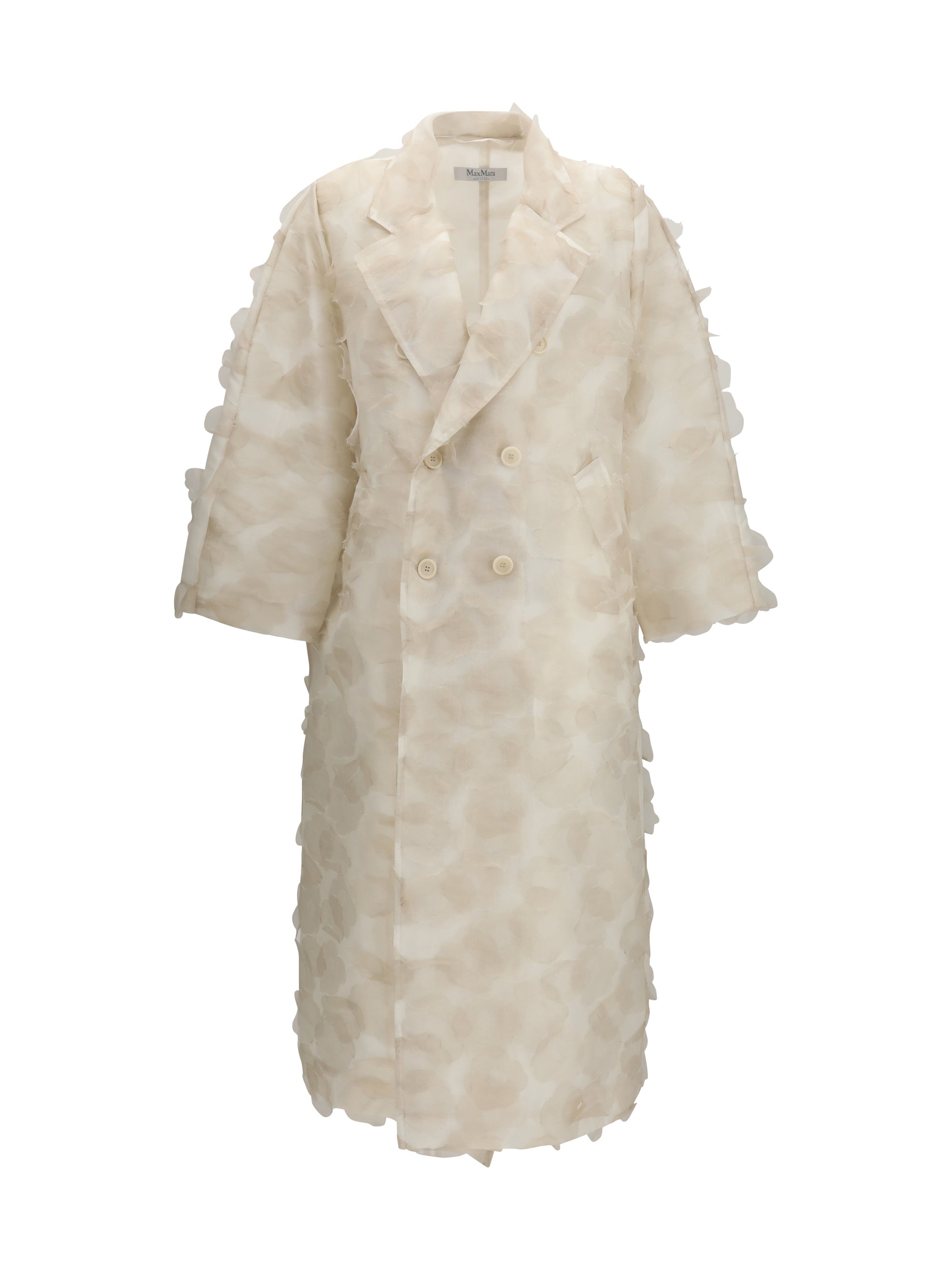 Max Mara Silk Appliqué Coat — Beige