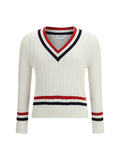 Thom Browne Intarsia Cable-Knit V-Neck Sweater — White
