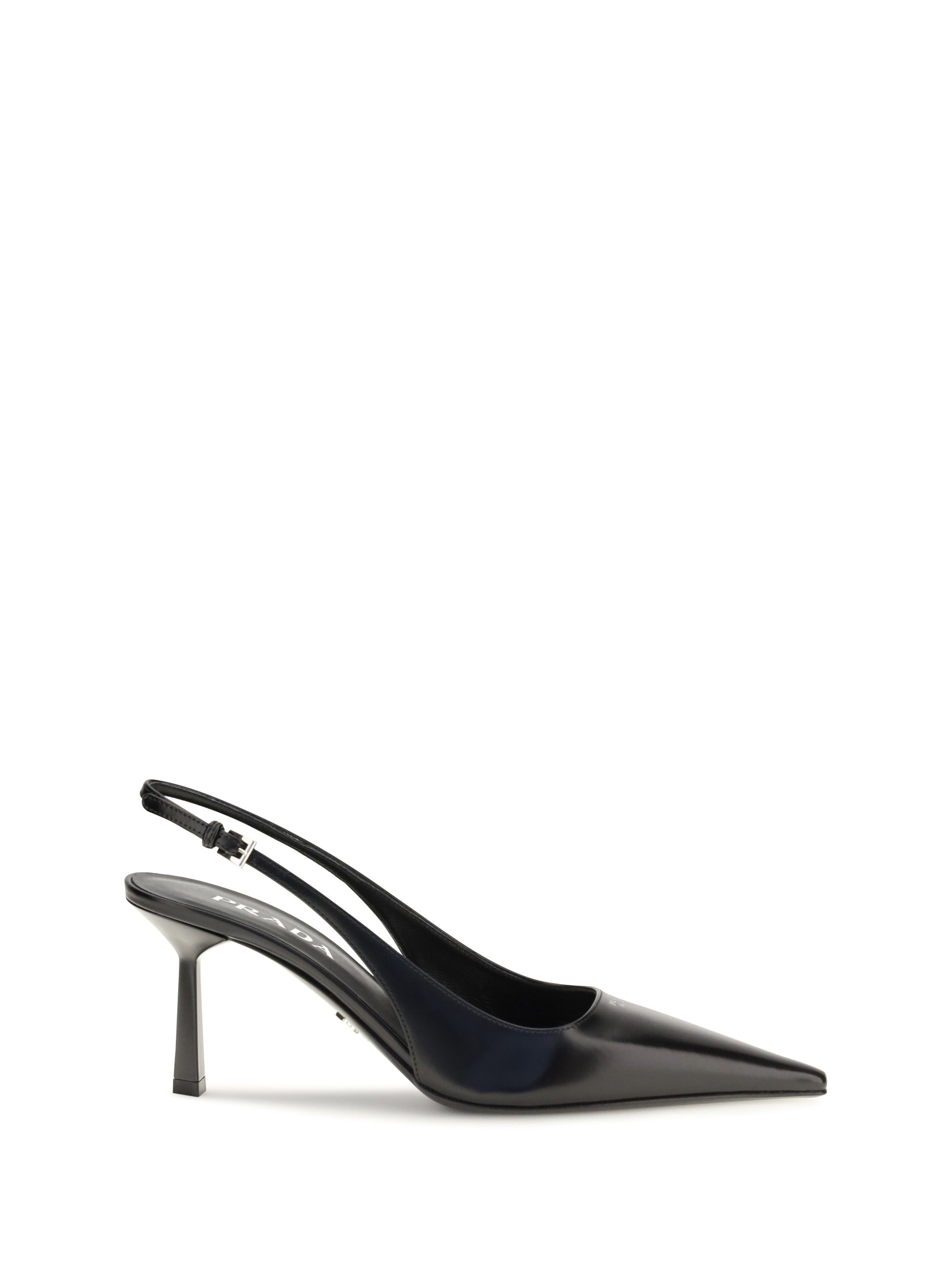 Prada Pointed-Toe Leather Slingback Slingback Pump — Black