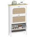Slim Shoe Cabinet with 3 Flip Drawers and Rattan Doors, Holds 21 Pairs, White