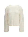 Allude Perforated Boatneck Sweater — Beige