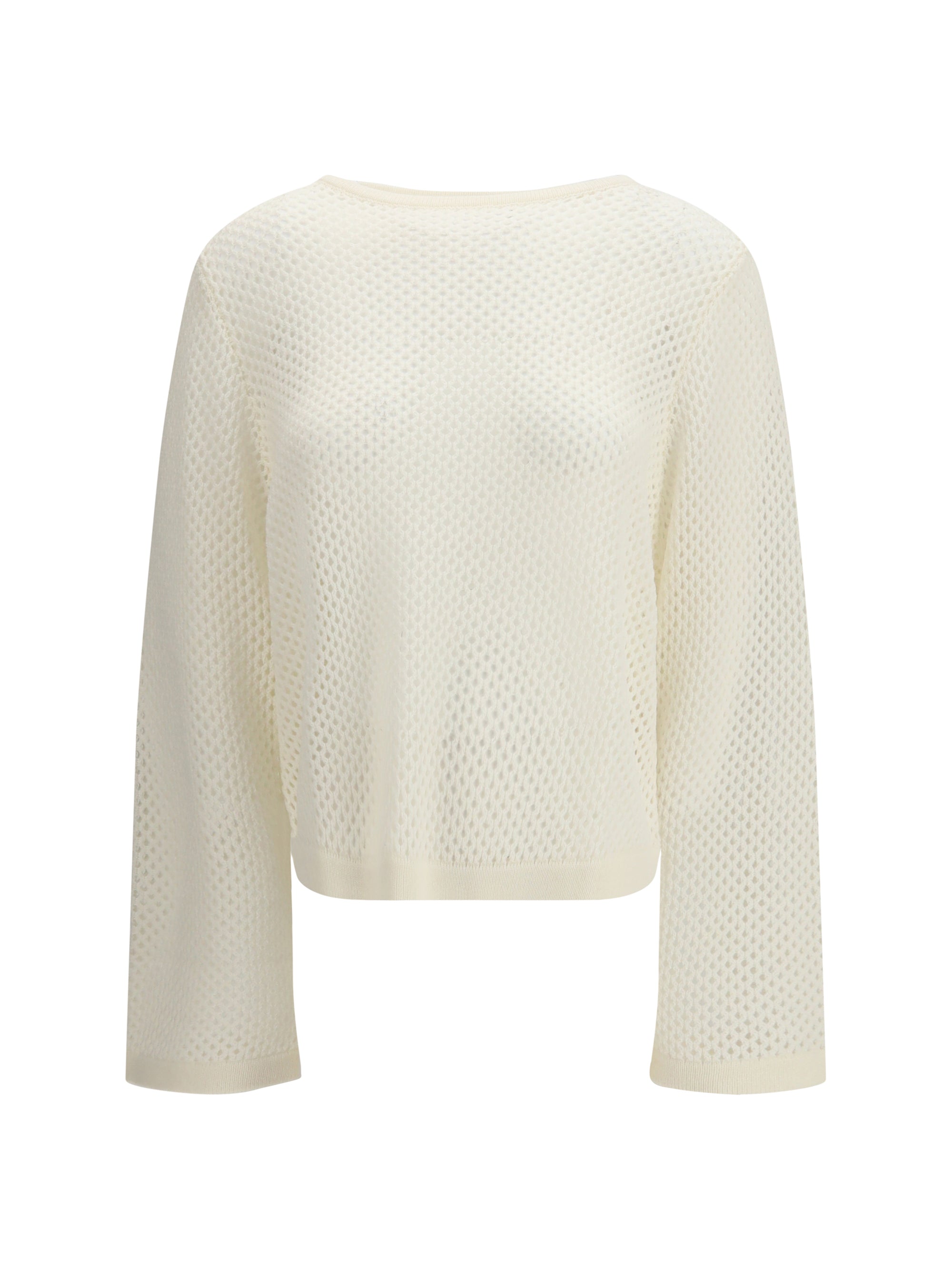 Allude Perforated Boatneck Sweater — Beige