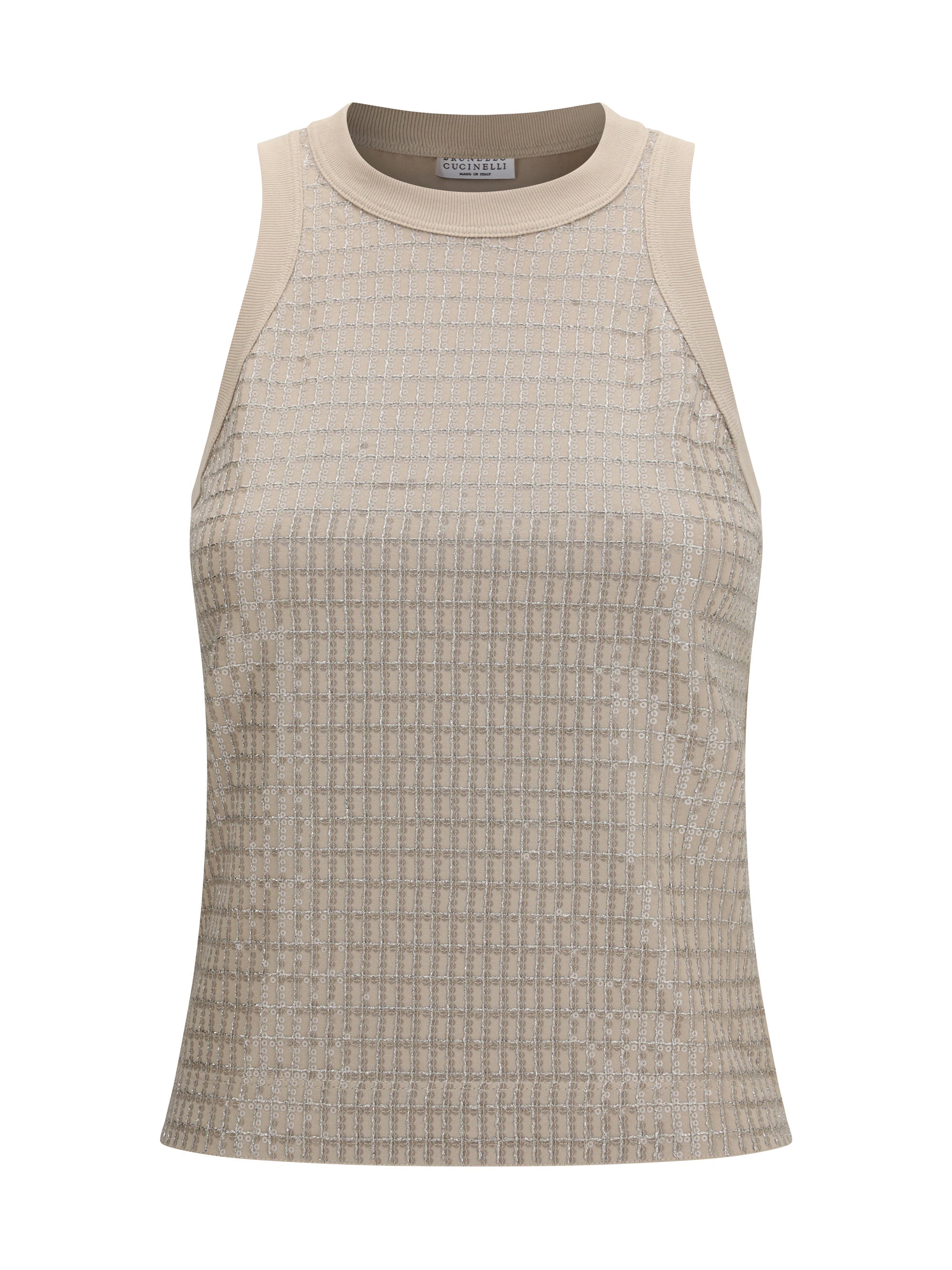 Brunello Cucinelli Luminous Embroidery Tank Top — Beige