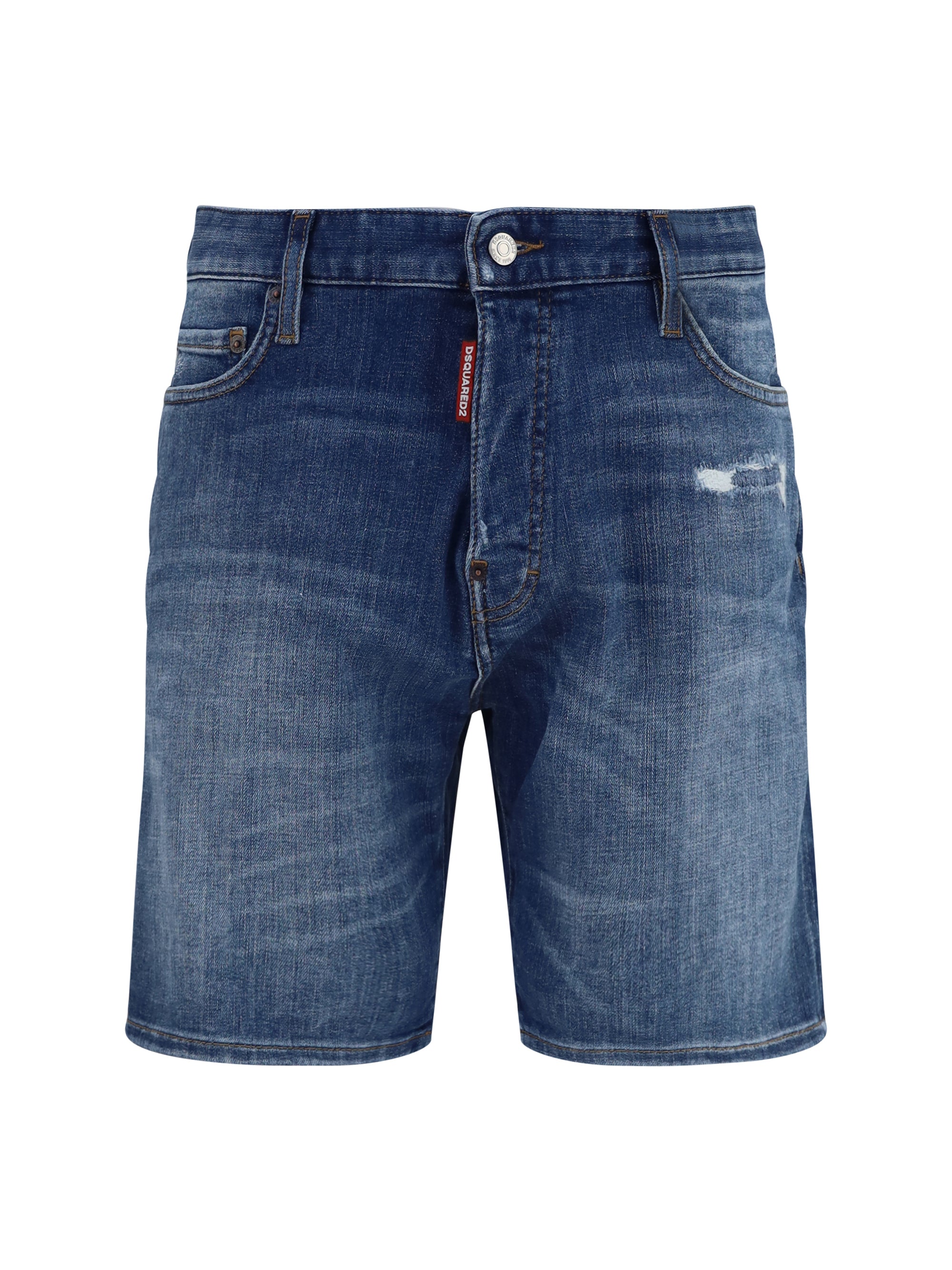Dsquared2 Distressed Denim Bermuda Shorts — Navy