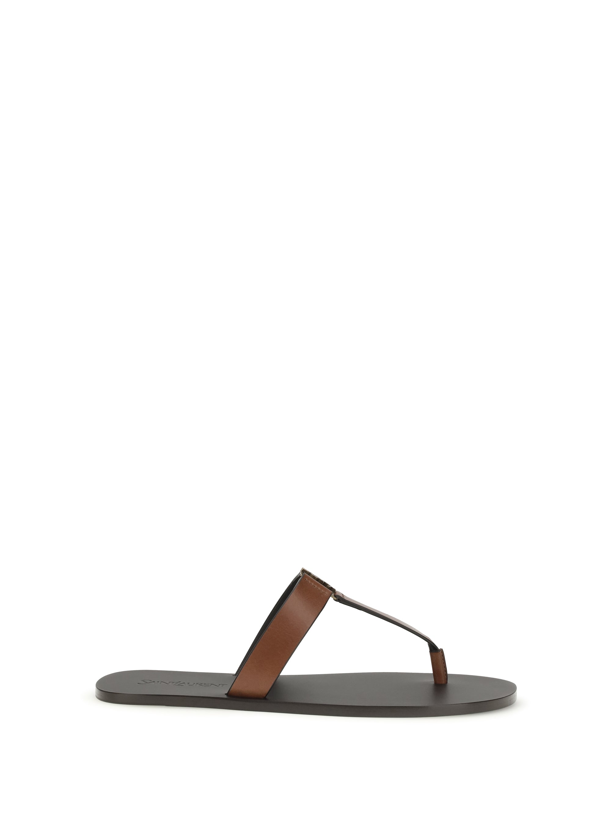 Saint Laurent Leather Thong Sandals — Brown