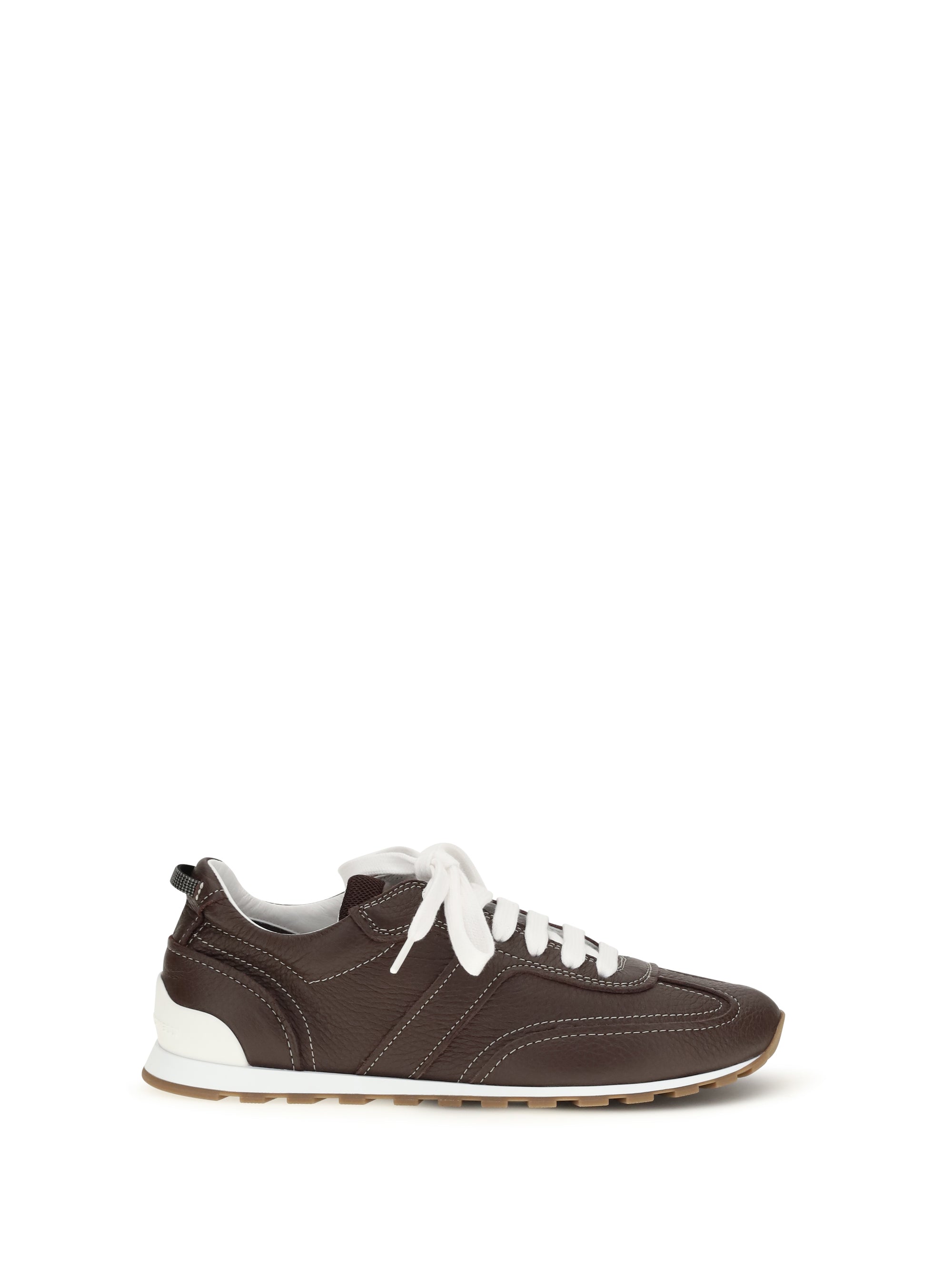 Brunello Cucinelli Hammered Leather Sneaker — Brown