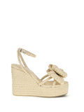 Mach & Mach Raffia Bow Wedge Sandal — Beige