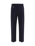 Prada Tailored Cotton Poplin Trousers — Navy