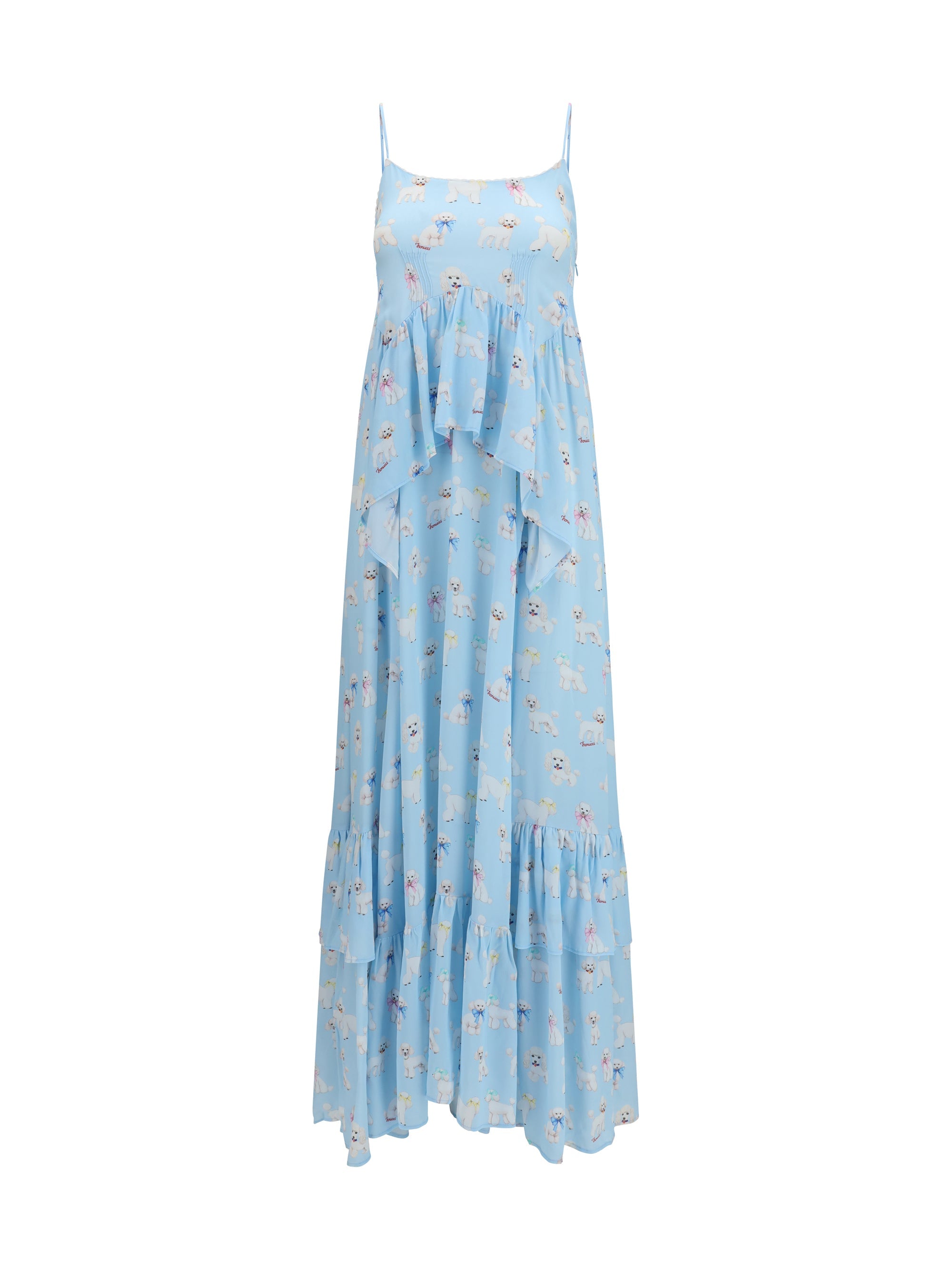 Fiorucci Poodle-Print Tiered Dress — Blue