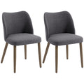 Set of 2 Linen Dining Chairs with Padded Seat & Rubberwood Legs, Dark Grey