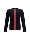 Gucci Web Striped Intarsia Sweater — Navy