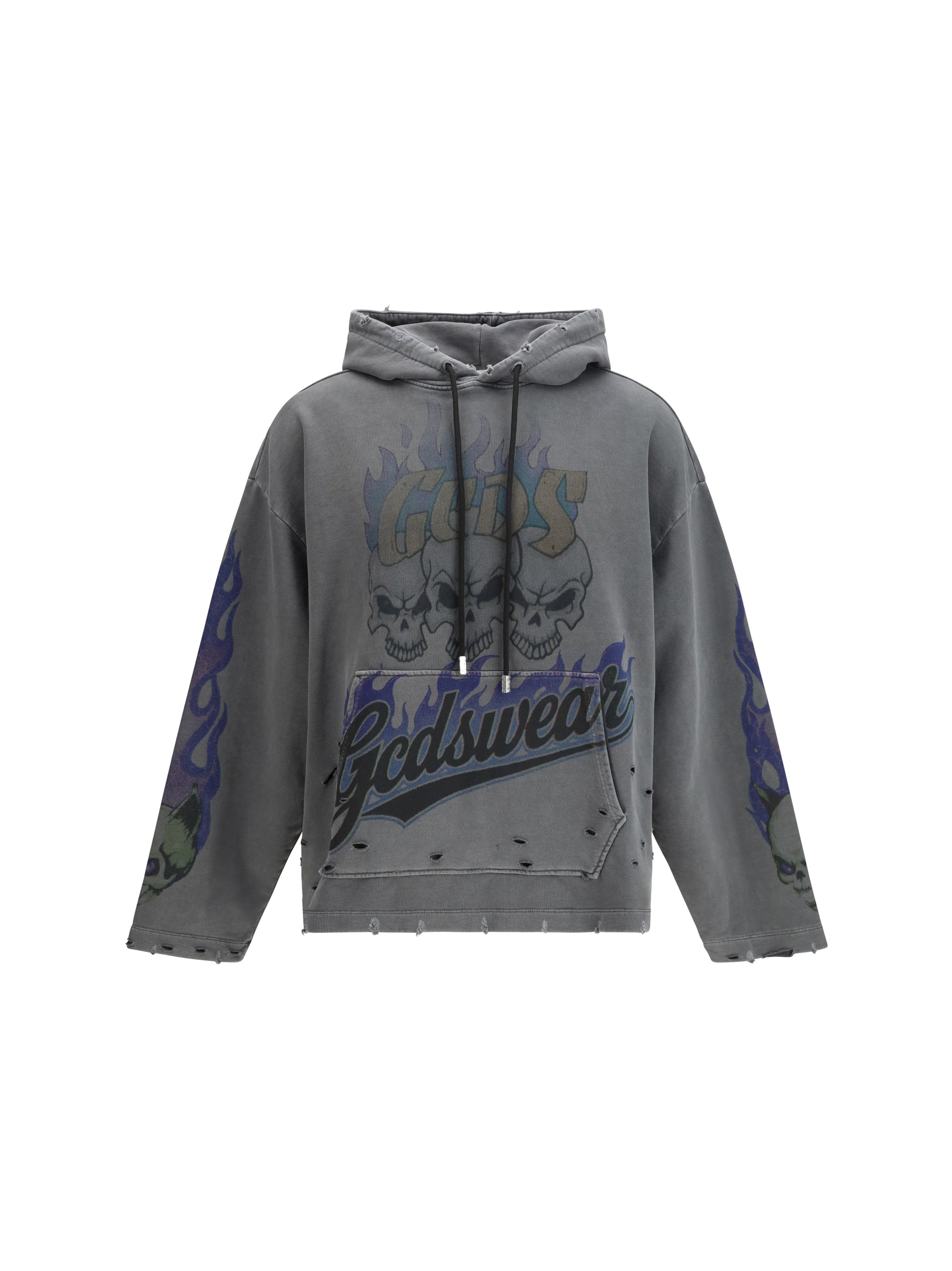GCDS Graphic-Print Distressed Sweatshirt — Gray