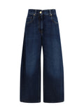 Brunello Cucinelli Barrel-Leg Denim Jeans — Navy