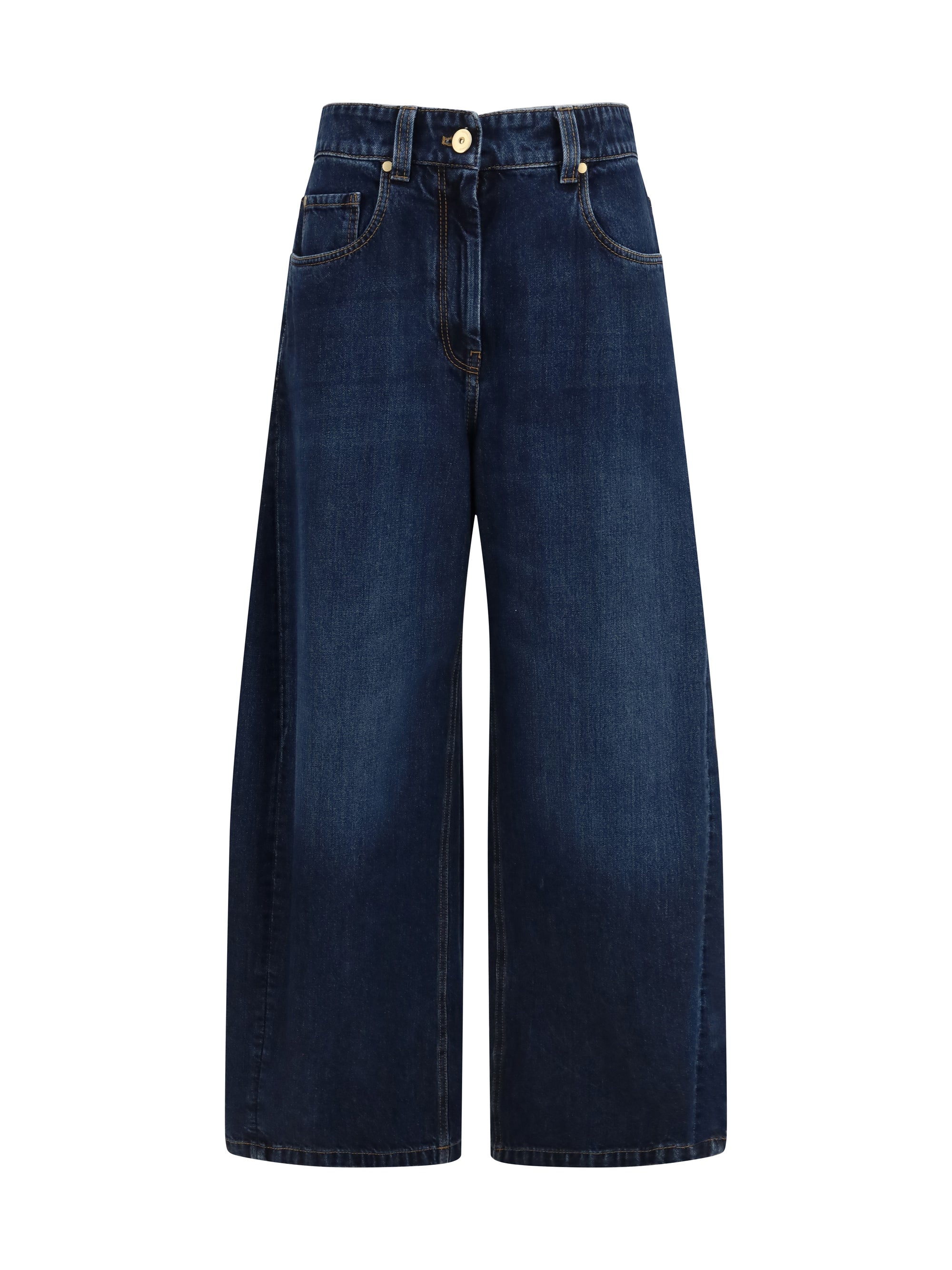 Brunello Cucinelli Barrel-Leg Denim Jeans — Navy