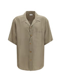 Saint Laurent Silk Satin Geometric Pattern Shirt — Gold