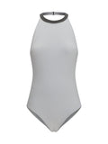 Brunello Cucinelli Monili-Embellished Halter Swimsuit — White