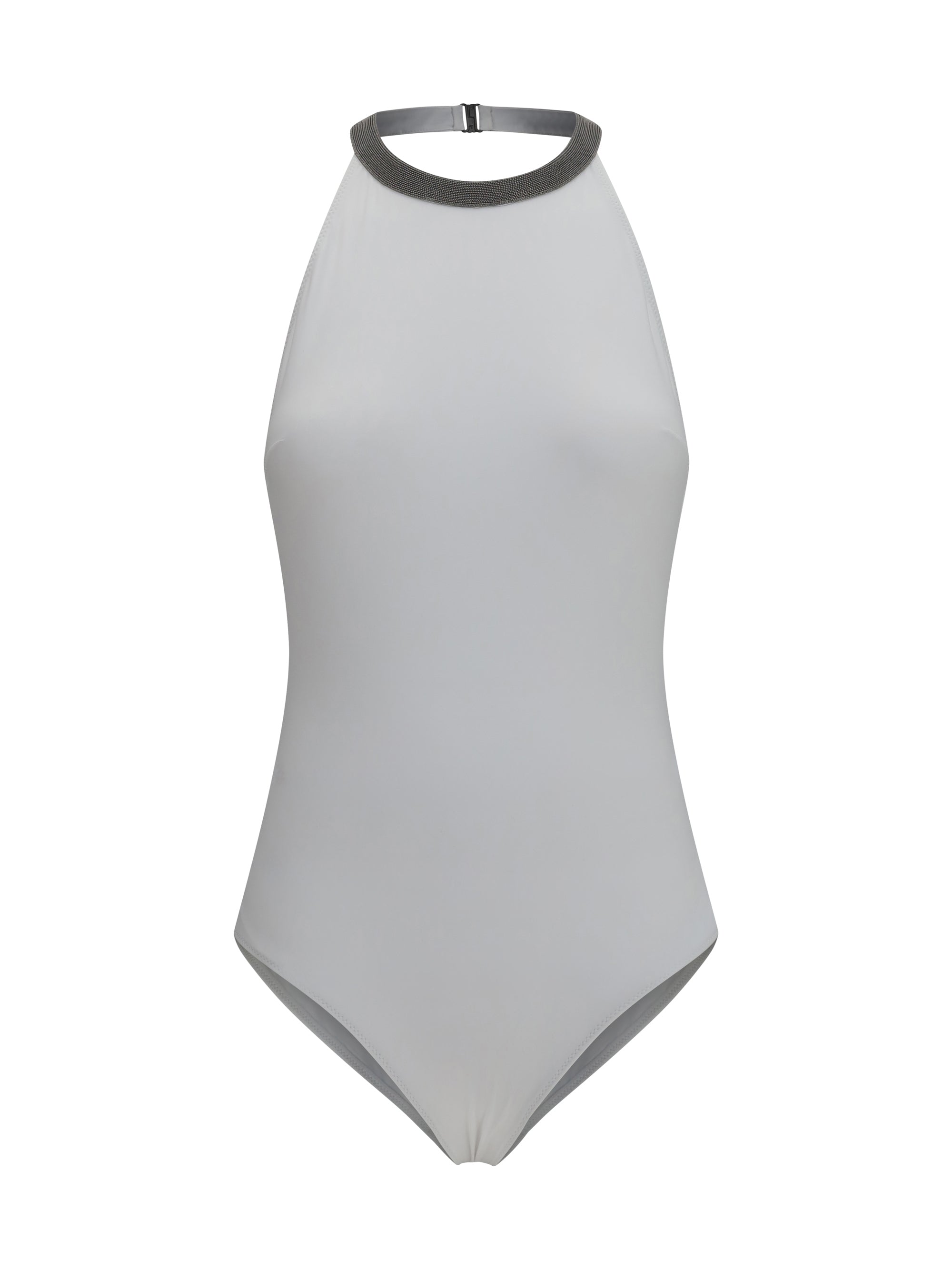Brunello Cucinelli Monili-Embellished Halter Swimsuit — White