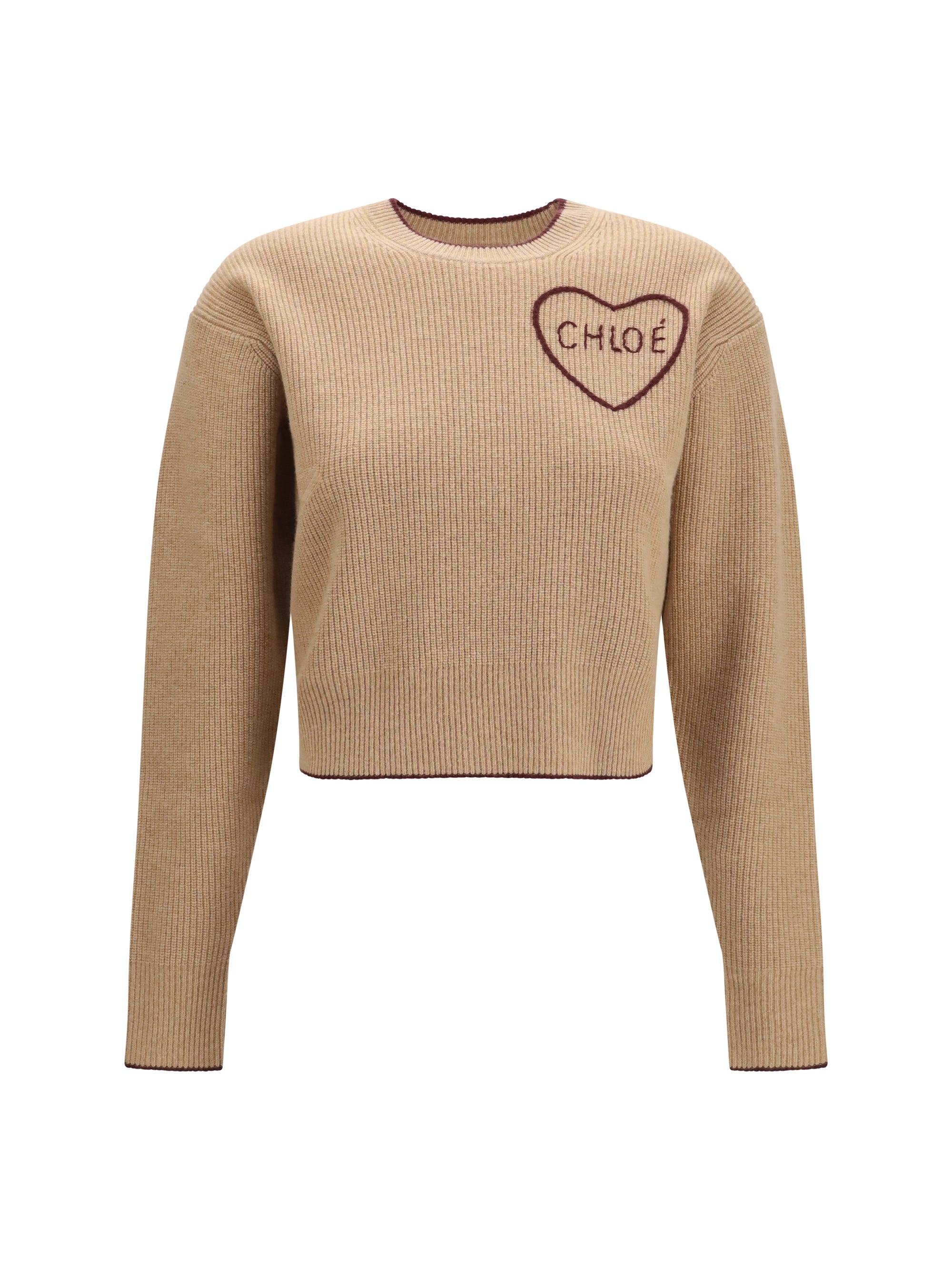 Chloé Heart-Logo Embroidered Sweater — Beige