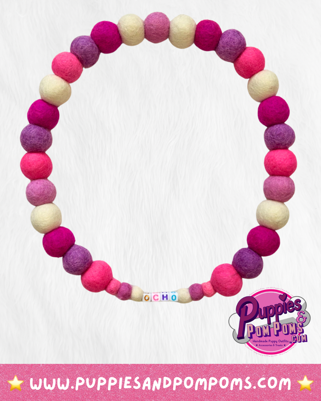 Baby Pink Mix - Personalised Pom Pom Dog Collar