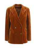 Blazè Milano Velvet Double-Breasted Blazer — Caramel