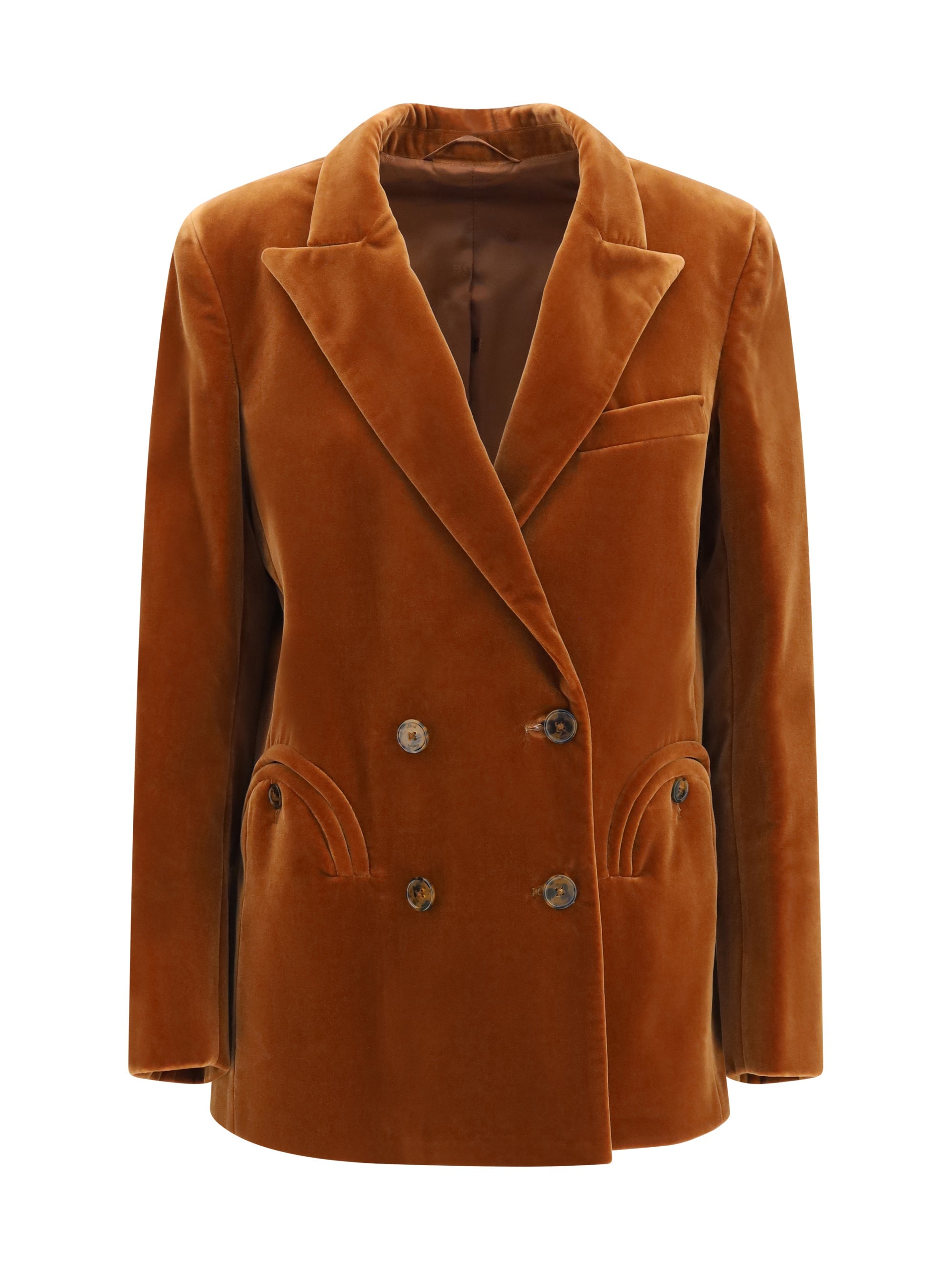 Blazè Milano Velvet Double-Breasted Blazer — Caramel