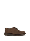 Brunello Cucinelli Suede Lace-Up Flat — Brown