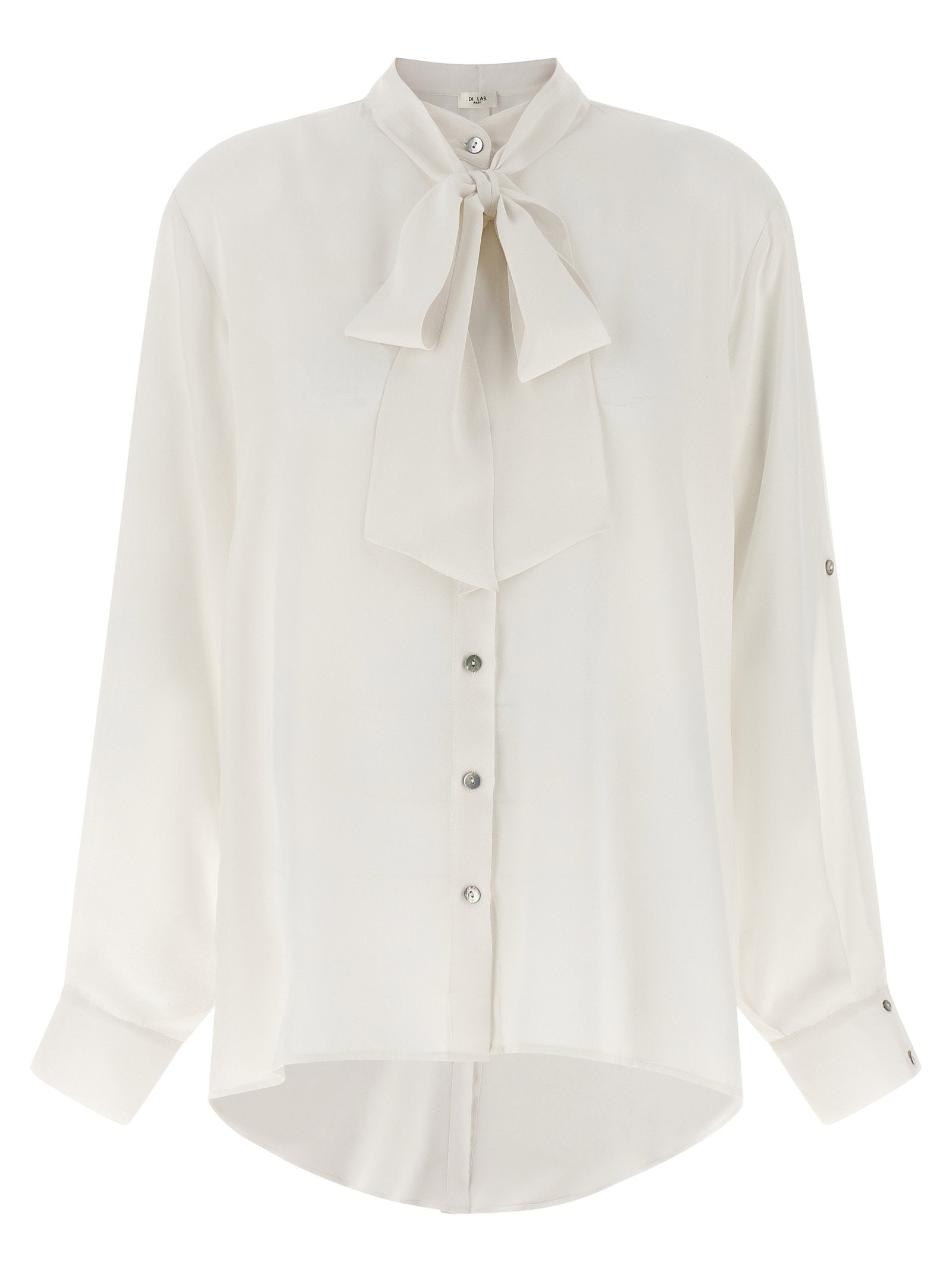 Di.la3 Pari' Crepe de Chine Silk with Lavallière Collar Blouse — cream