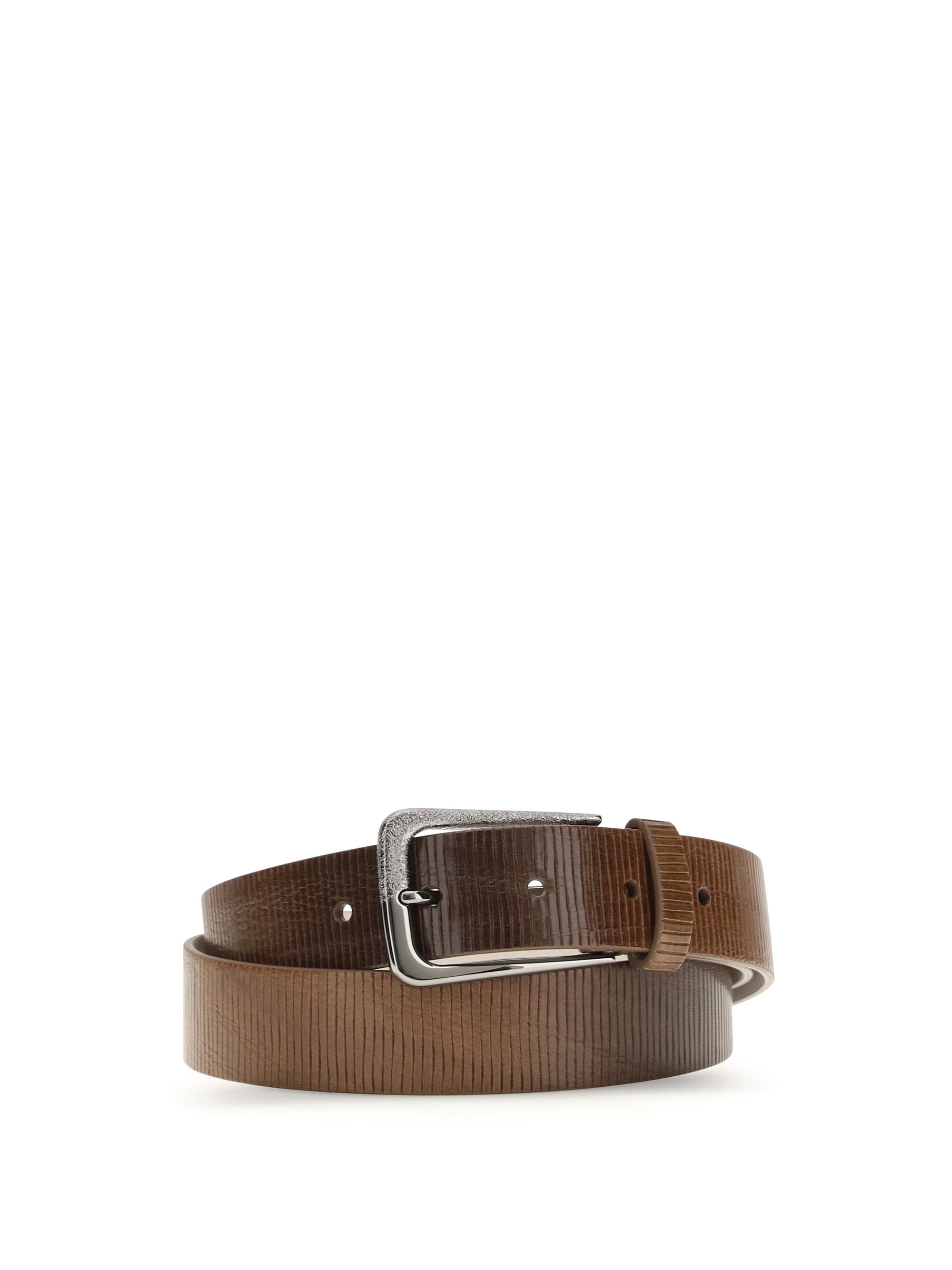 Brunello Cucinelli Hand-Carved Calf Leather Belt — Brown