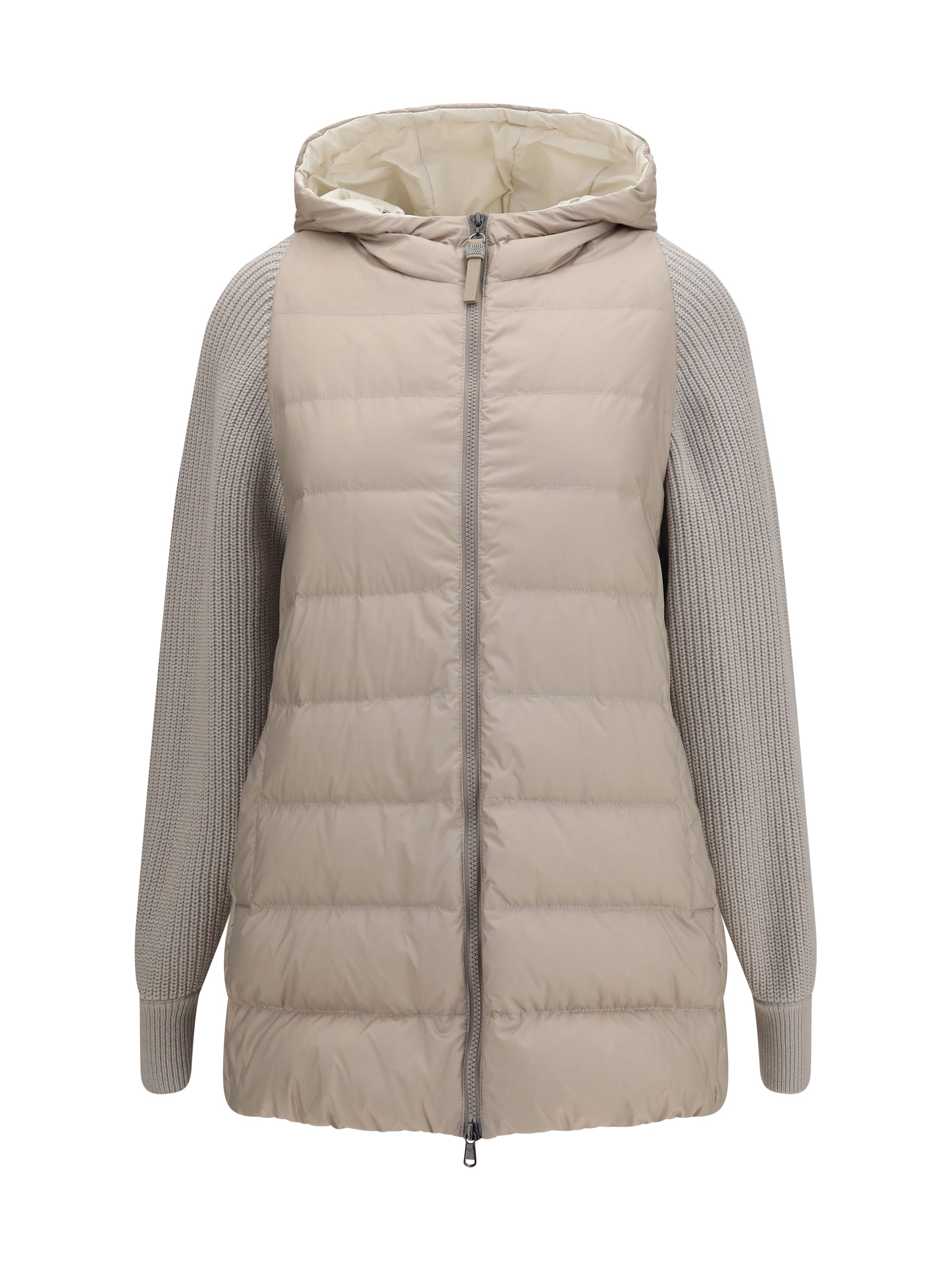 Brunello Cucinelli Monili Chain Padded Hybrid Down Jacket — Gray