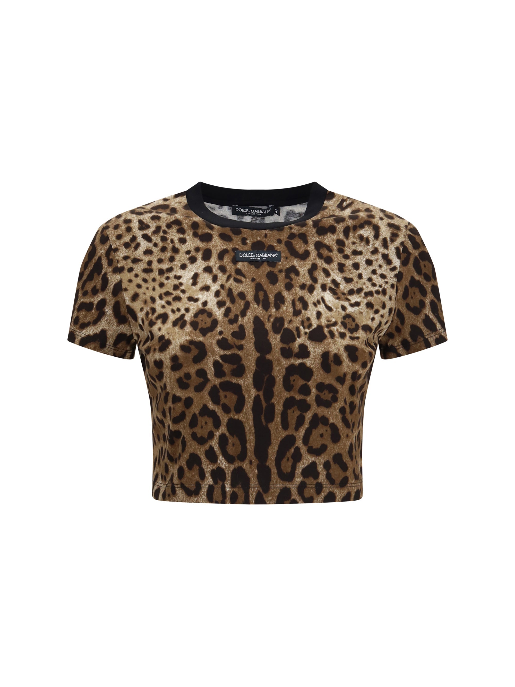 Dolce & Gabbana Leopard-Print Cropped T-Shirt — Brown