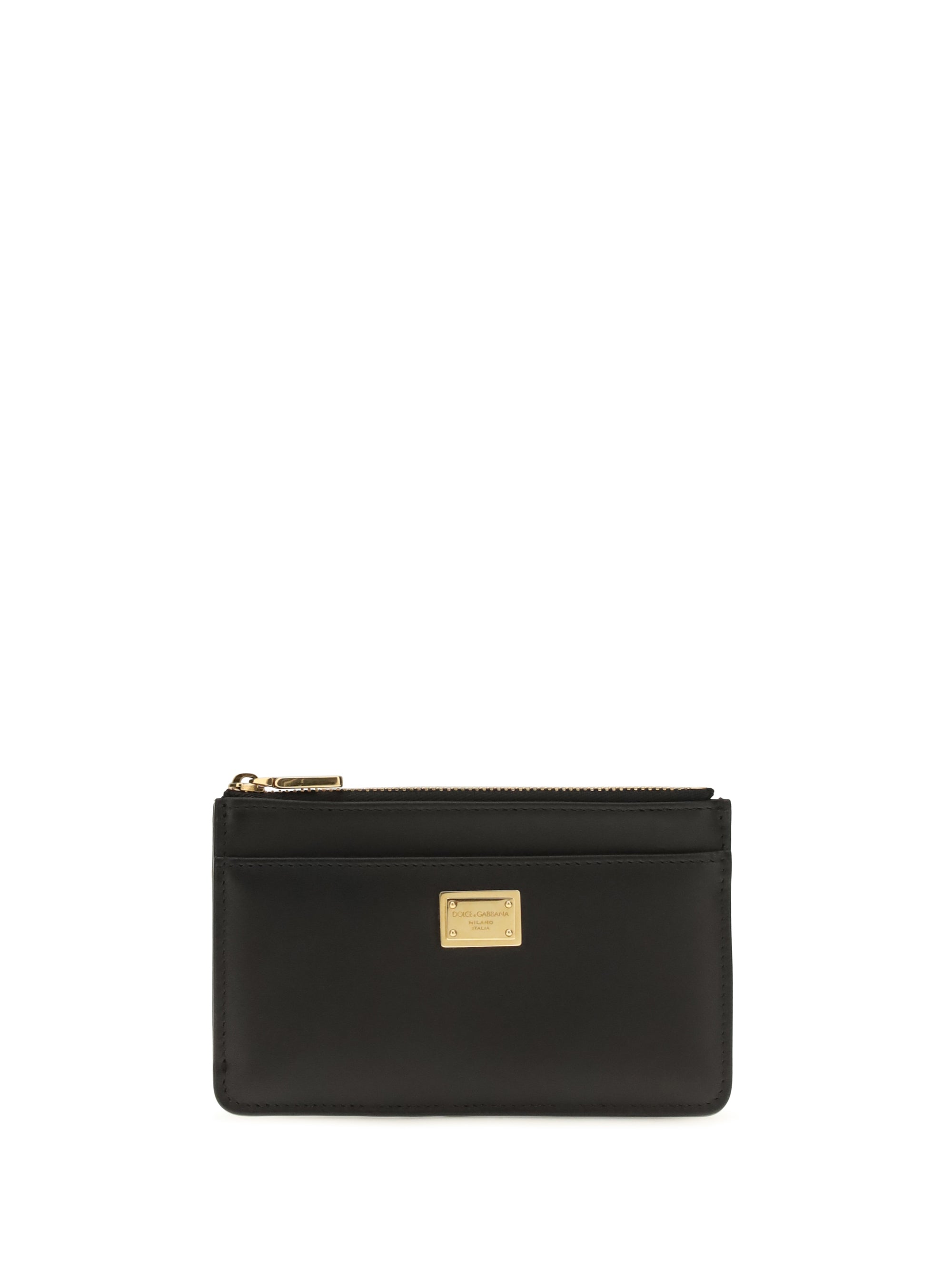 Dolce & Gabbana Leather Zip Card Holder Card Case — Black