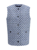 Gucci Logo-Embroidered GG Tweed Vest — Blue