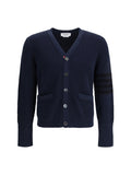 Thom Browne Ribbed Cotton V-Neck Cardigan — Navy