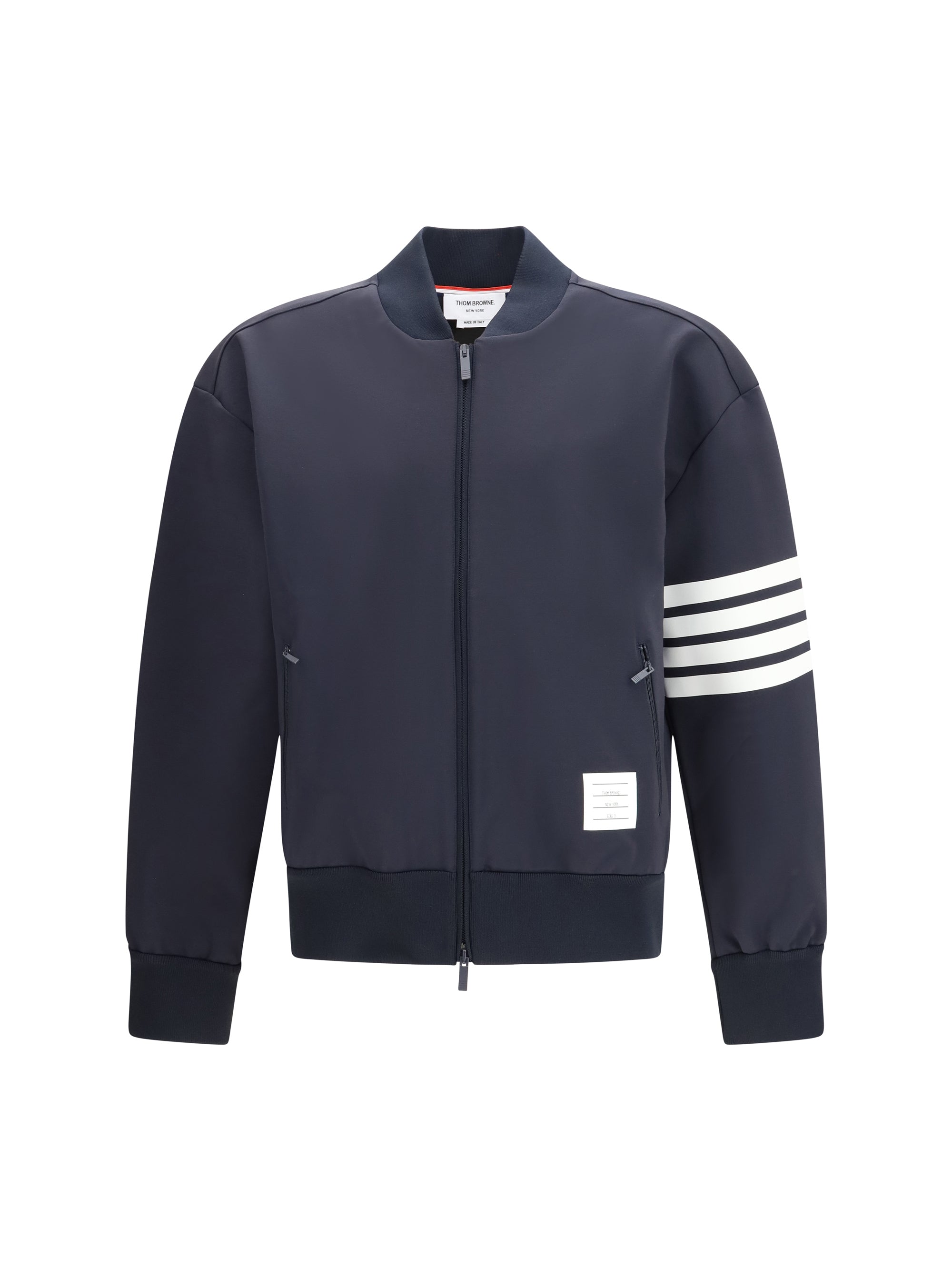 Thom Browne Striped Zip Bomber Bomber Jacket — Navy