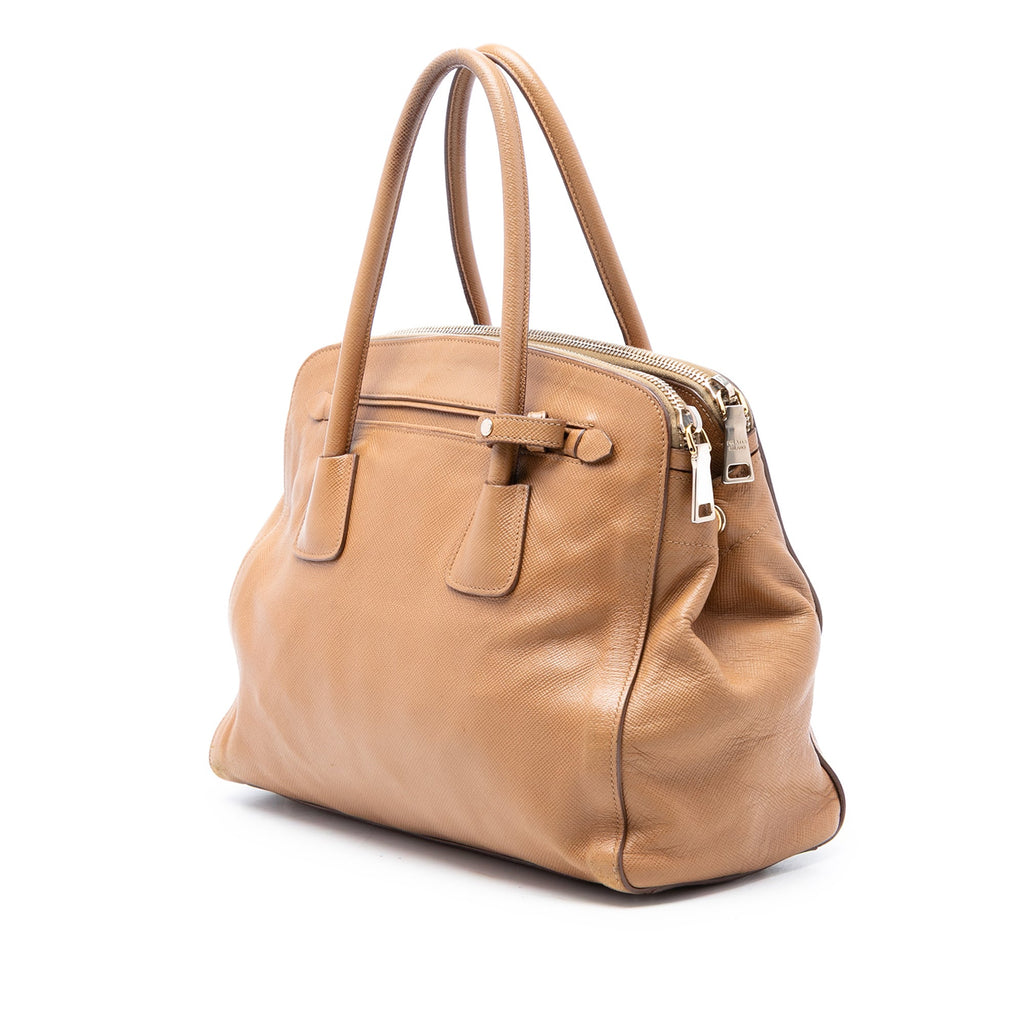 Large Saffiano Cuir Double Zip Top Handle Bag