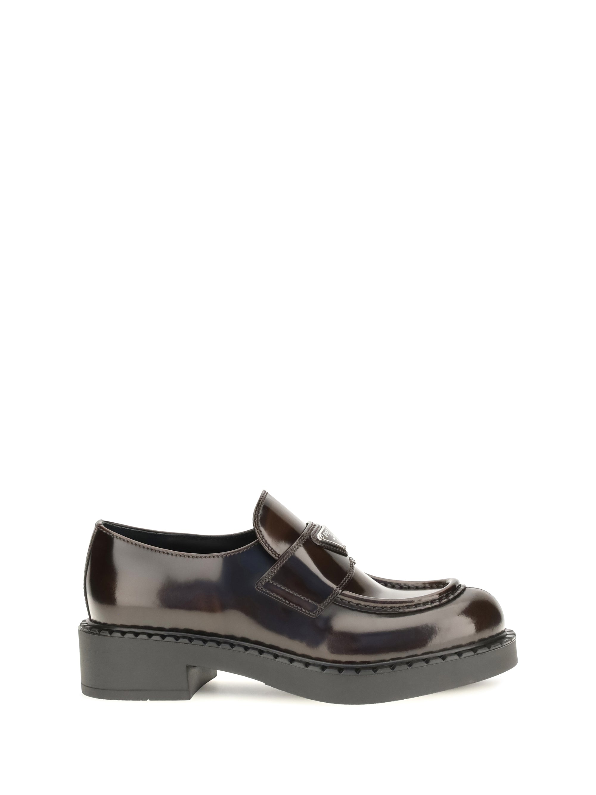 Prada Polished Leather Loafer — Brown
