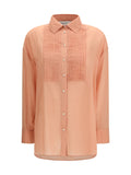 Golden Goose Pleated Bib Cotton Shirt — Pink