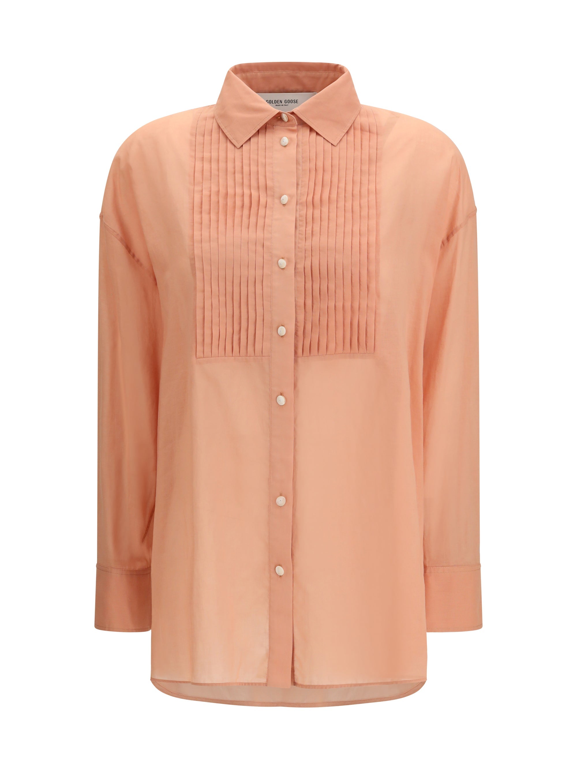 Golden Goose Pleated Bib Cotton Shirt — Pink