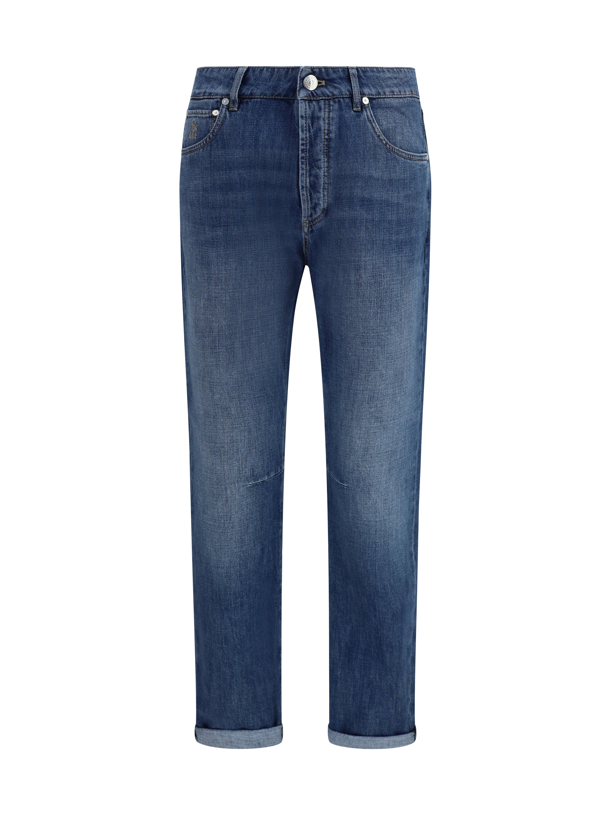 Brunello Cucinelli Straight Five-Pocket Cotton Denim Jeans — Blue