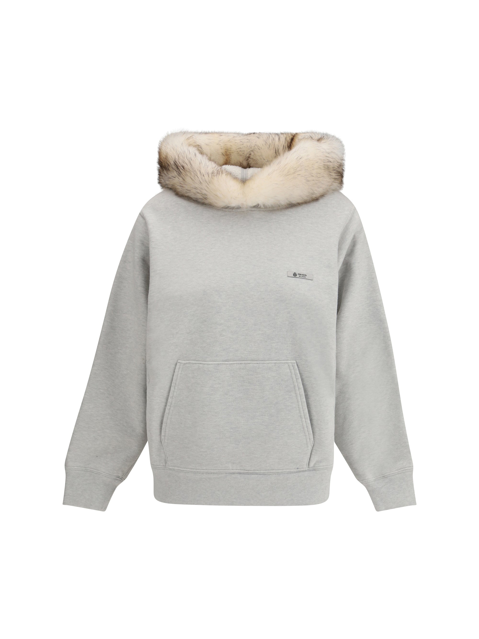 Prada Shearling-Lined Hood Hoodie — Gray