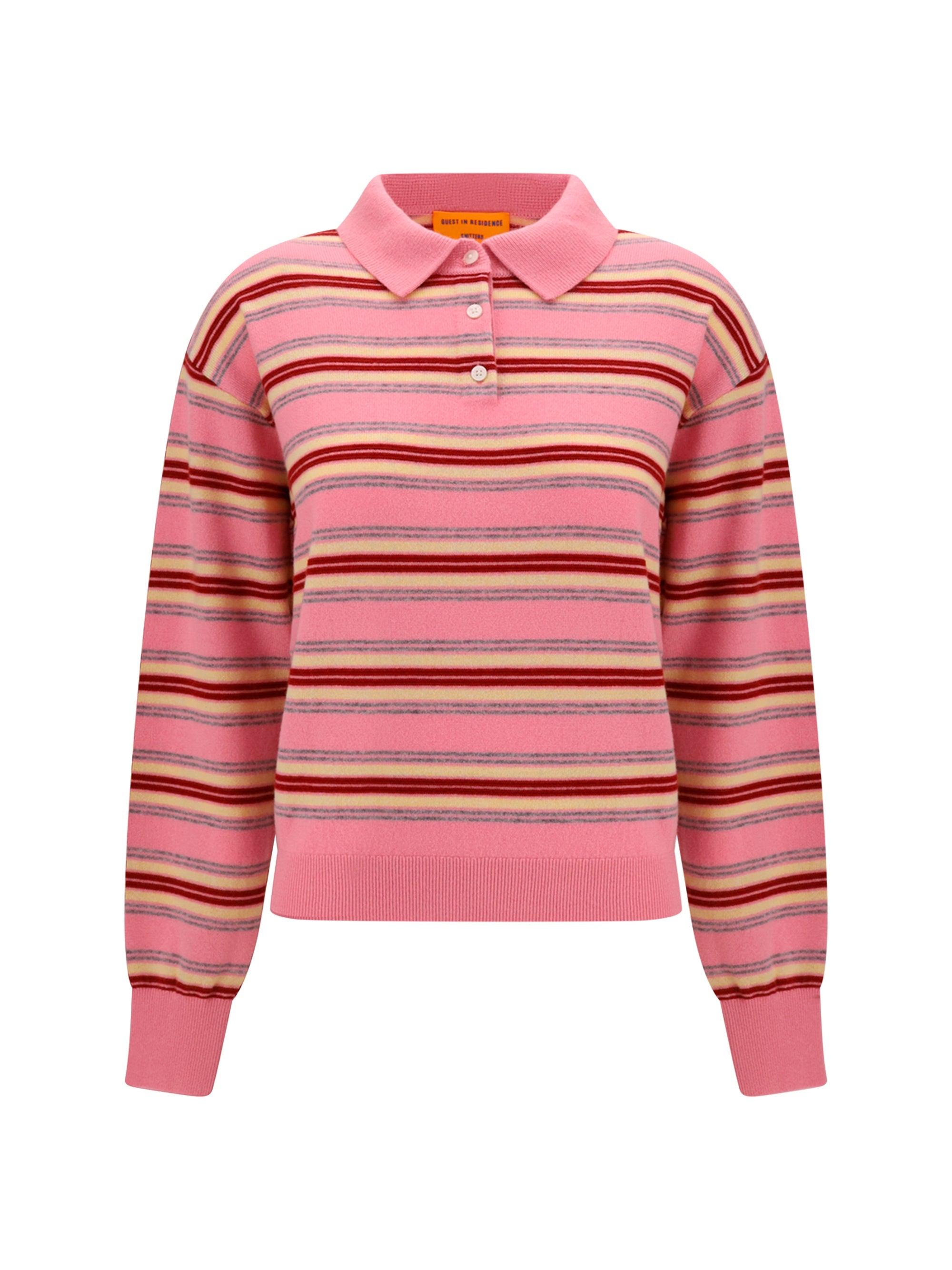 Guest In Residence Striped Cashmere Polo Sweater — Pink