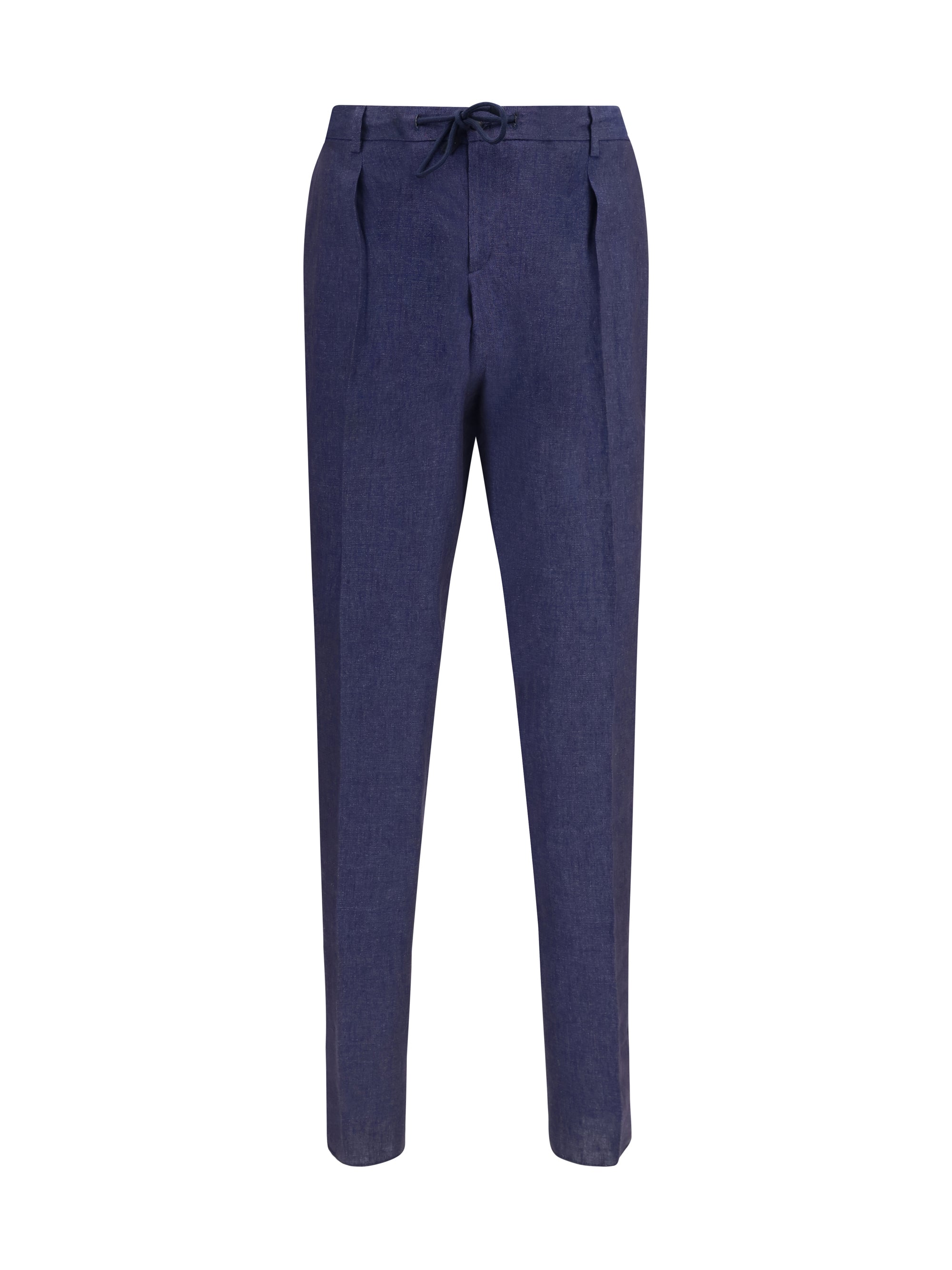 Gi Capri Linen Drawstring Trousers — Navy
