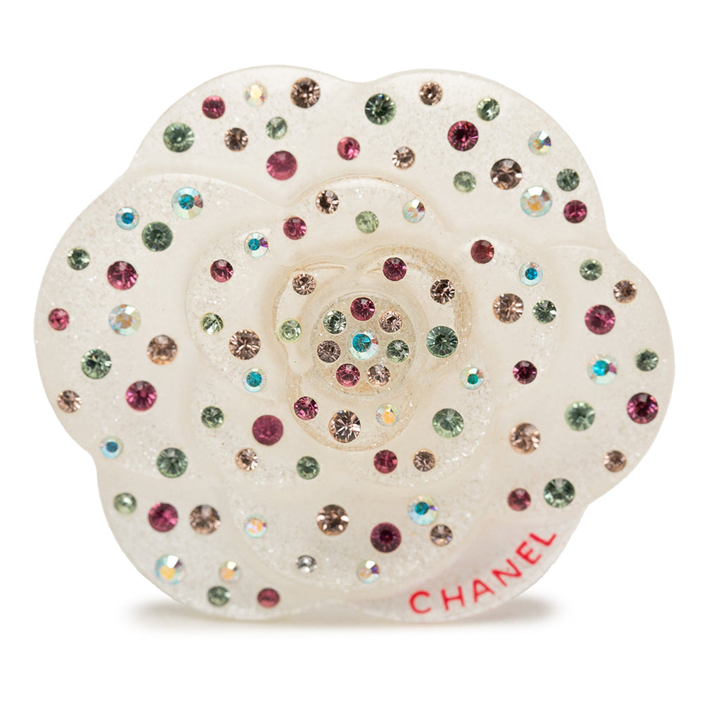 CC Resin and Crystal Camellia Brooch