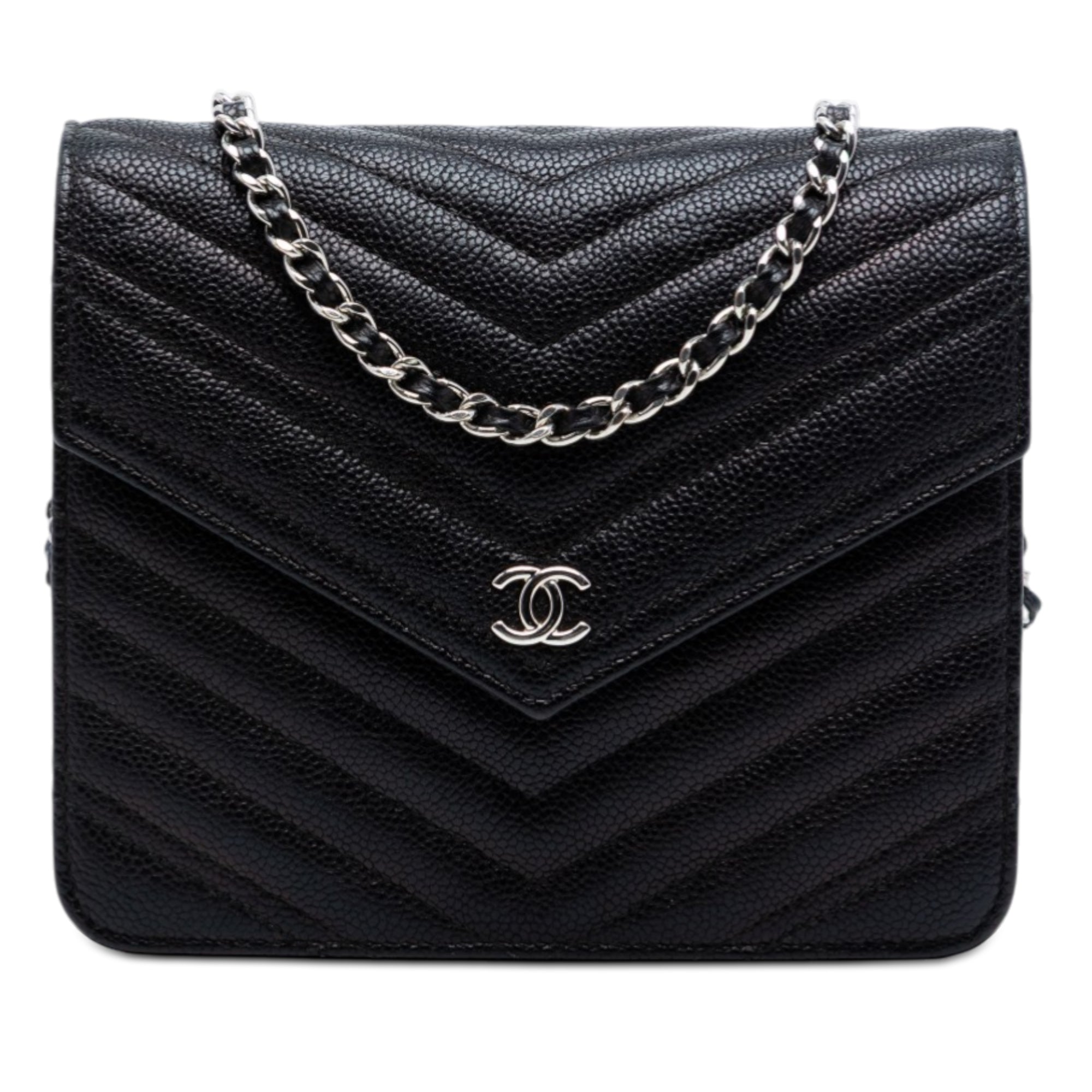 CC Chevron Caviar Square Wallet On Chain