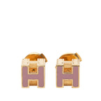 Gold Plated Enamel Cage dH Cube Push Back Earrings