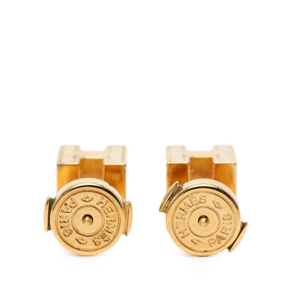 Gold Plated Enamel Cage dH Cube Push Back Earrings