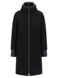 Herno Lamé Thread and Wool Blend Coat — Black