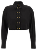 Elisabetta Franchi Cotton Satin with Padded Shoulders Shirt — Black