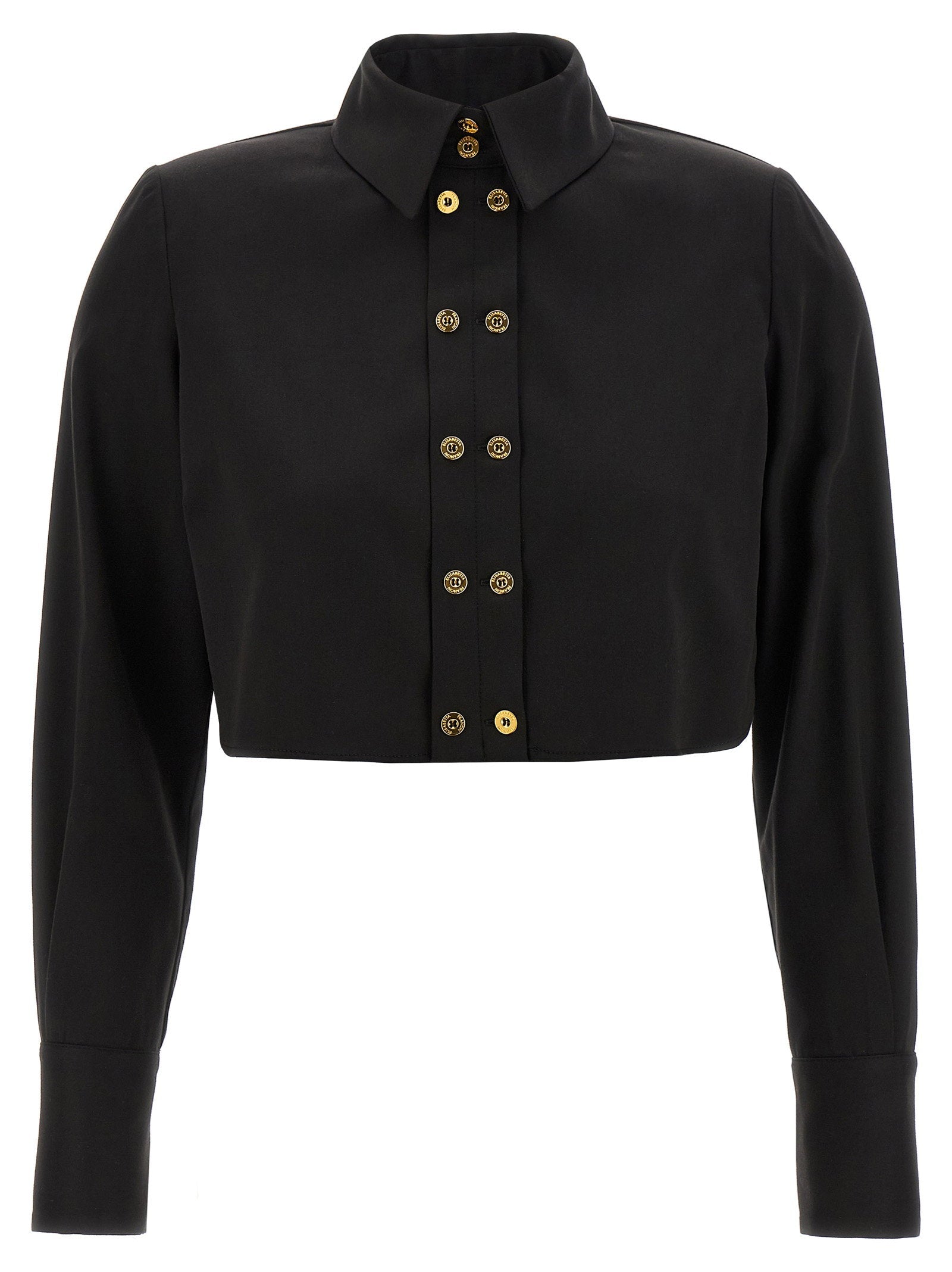 Elisabetta Franchi Cotton Satin with Padded Shoulders Shirt — Black